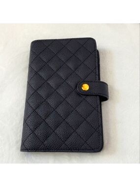 Black Quilted 6-Ring Agenda Planner MM Size Gold Hardware Refillable